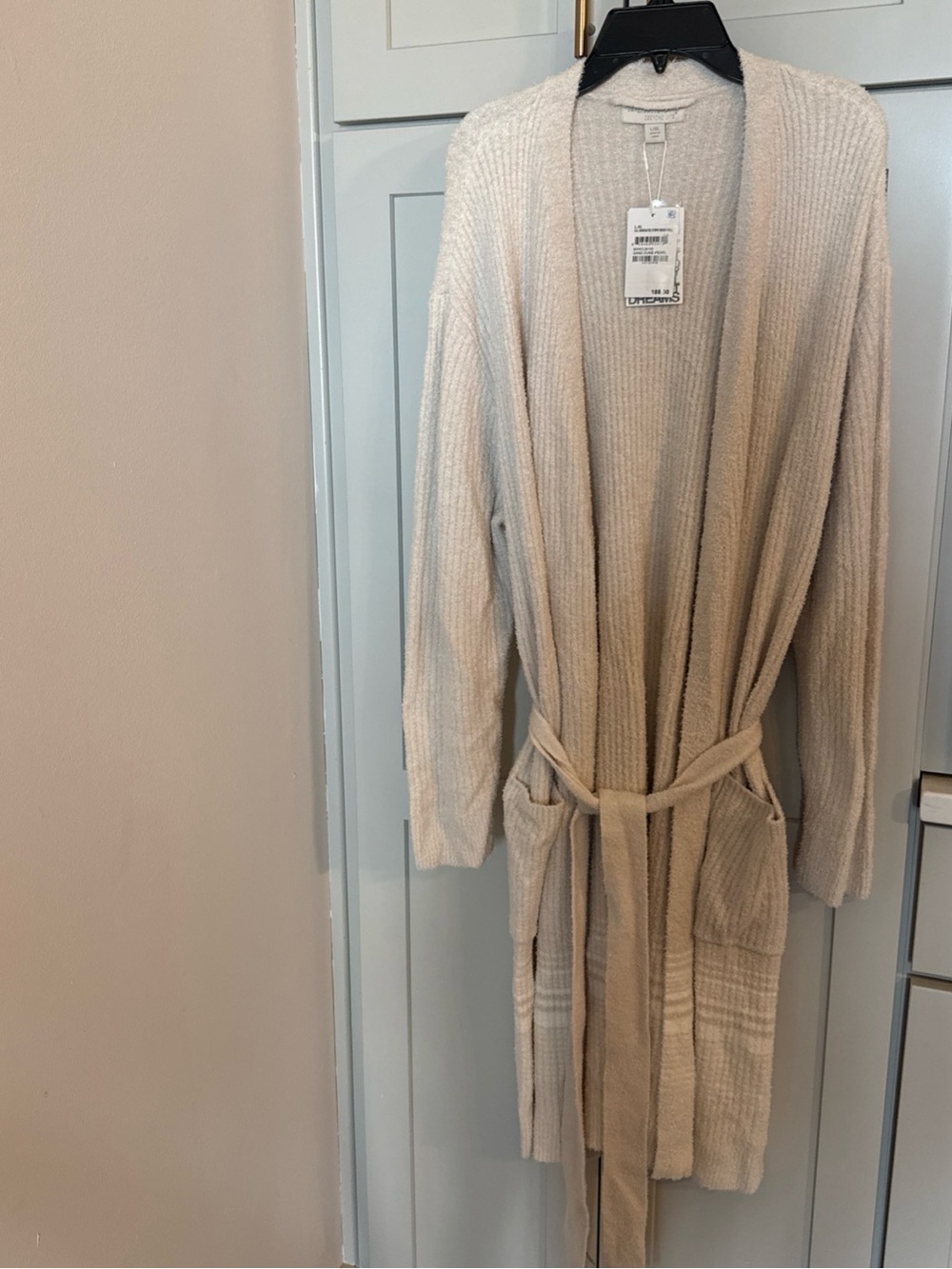 Barefoot Dreams Variegated Stripe Ribbed Robe Sand Dune Pearl Large/XL NWT